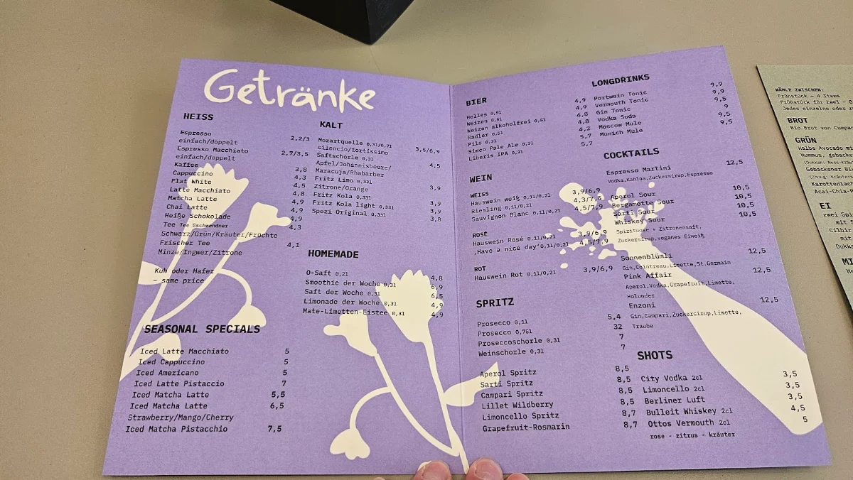 Speisekarte, Café Flora