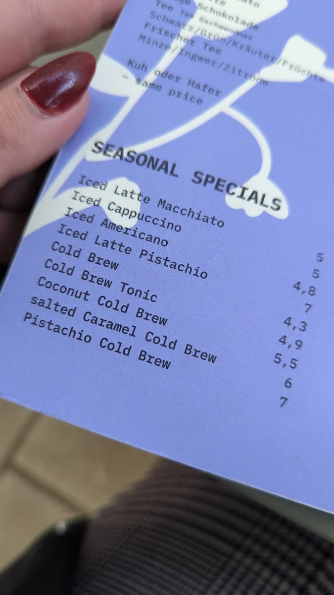 Speisekarte, Café Flora