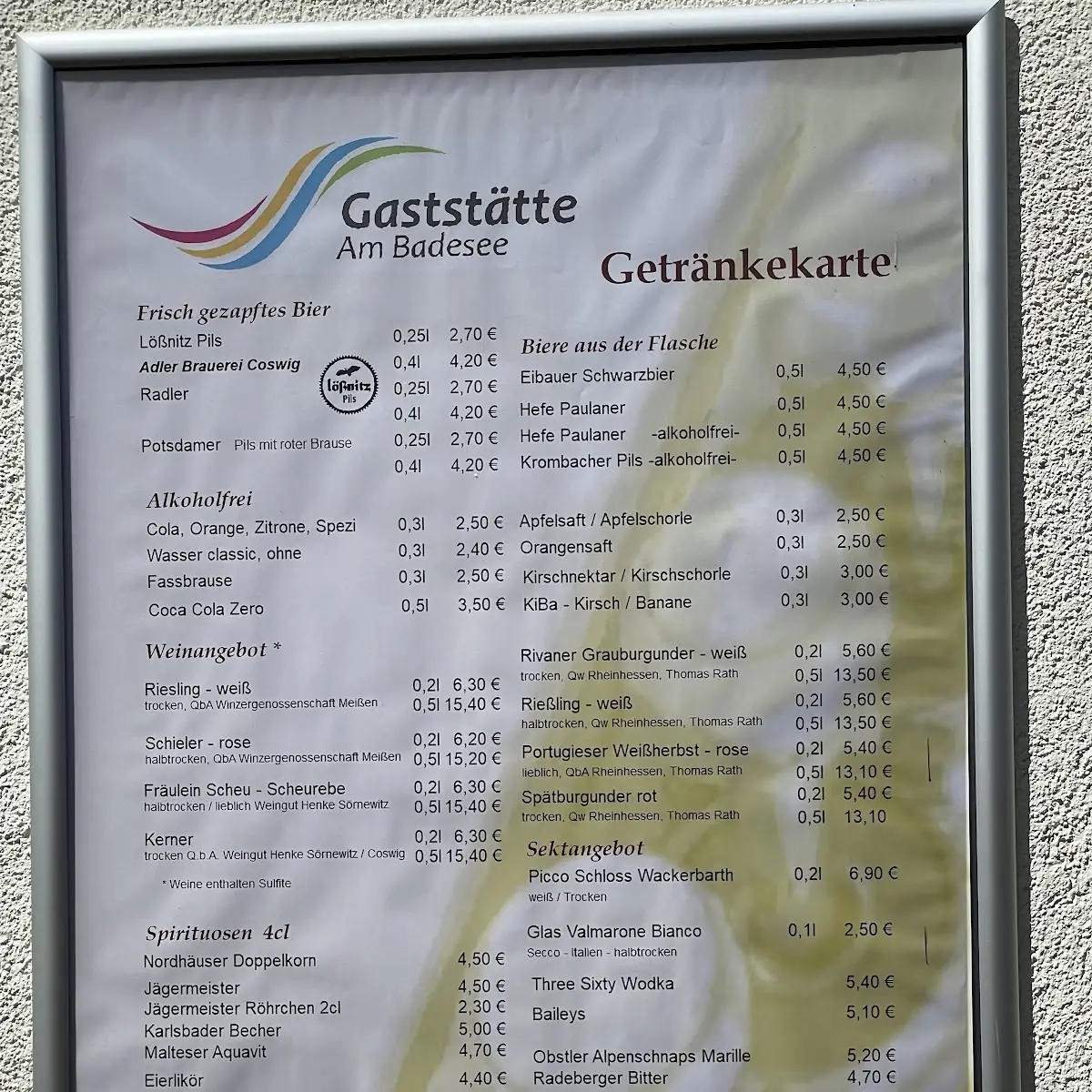 Speisekarte, Badgaststätte Kötitz