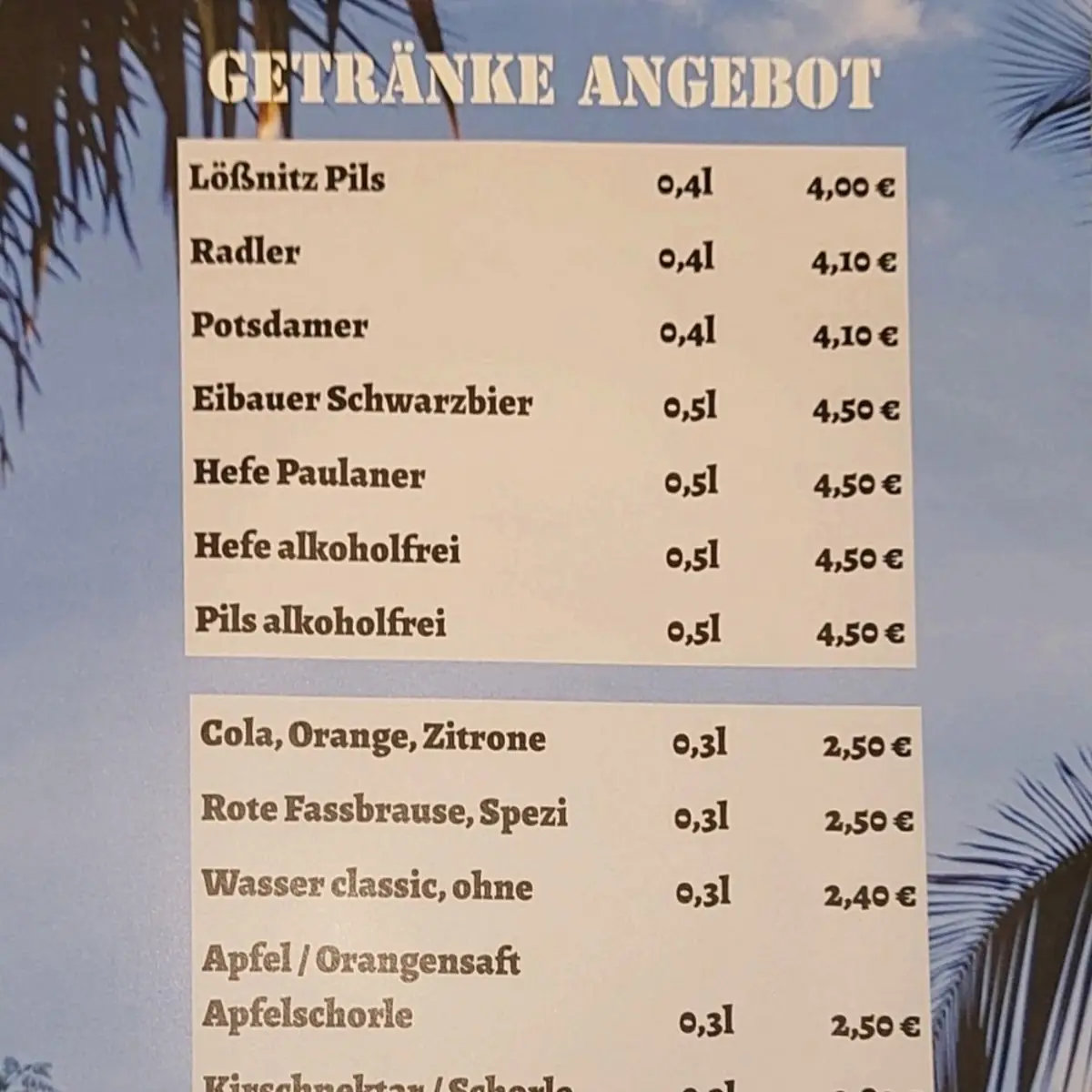 Speisekarte, Badgaststätte Kötitz