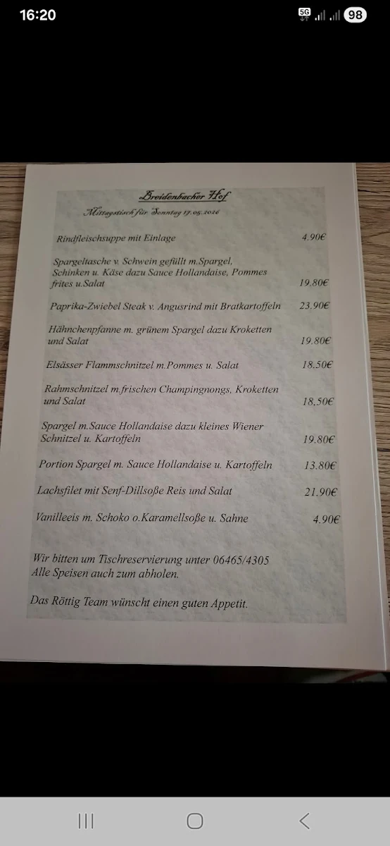 Speisekarte, Gottfried Röttig