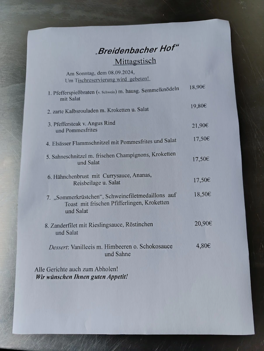 Speisekarte, Gottfried Röttig