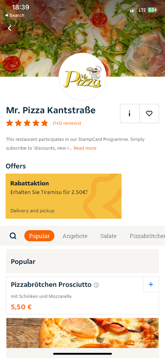 Speisekarte, Mr. Pizza Frankenthal