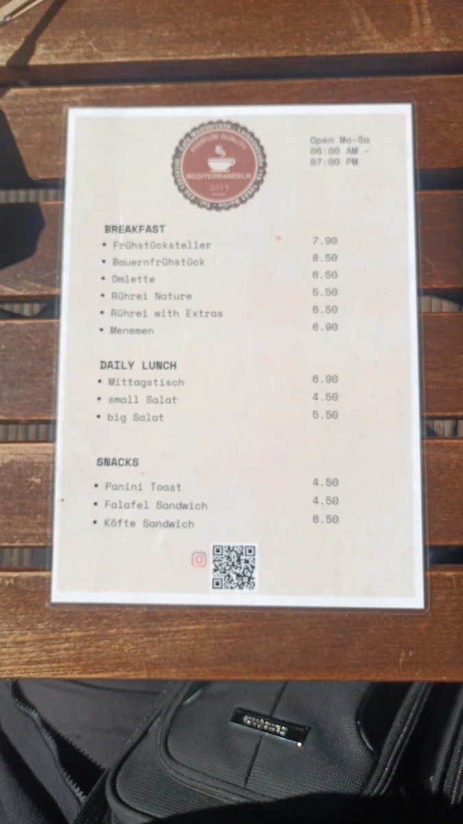 Speisekarte, Cafe Mediterrane