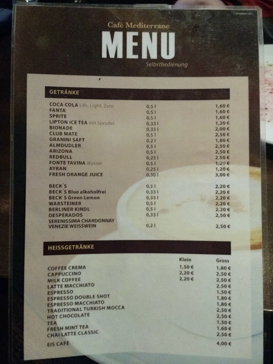 Speisekarte, Cafe Mediterrane