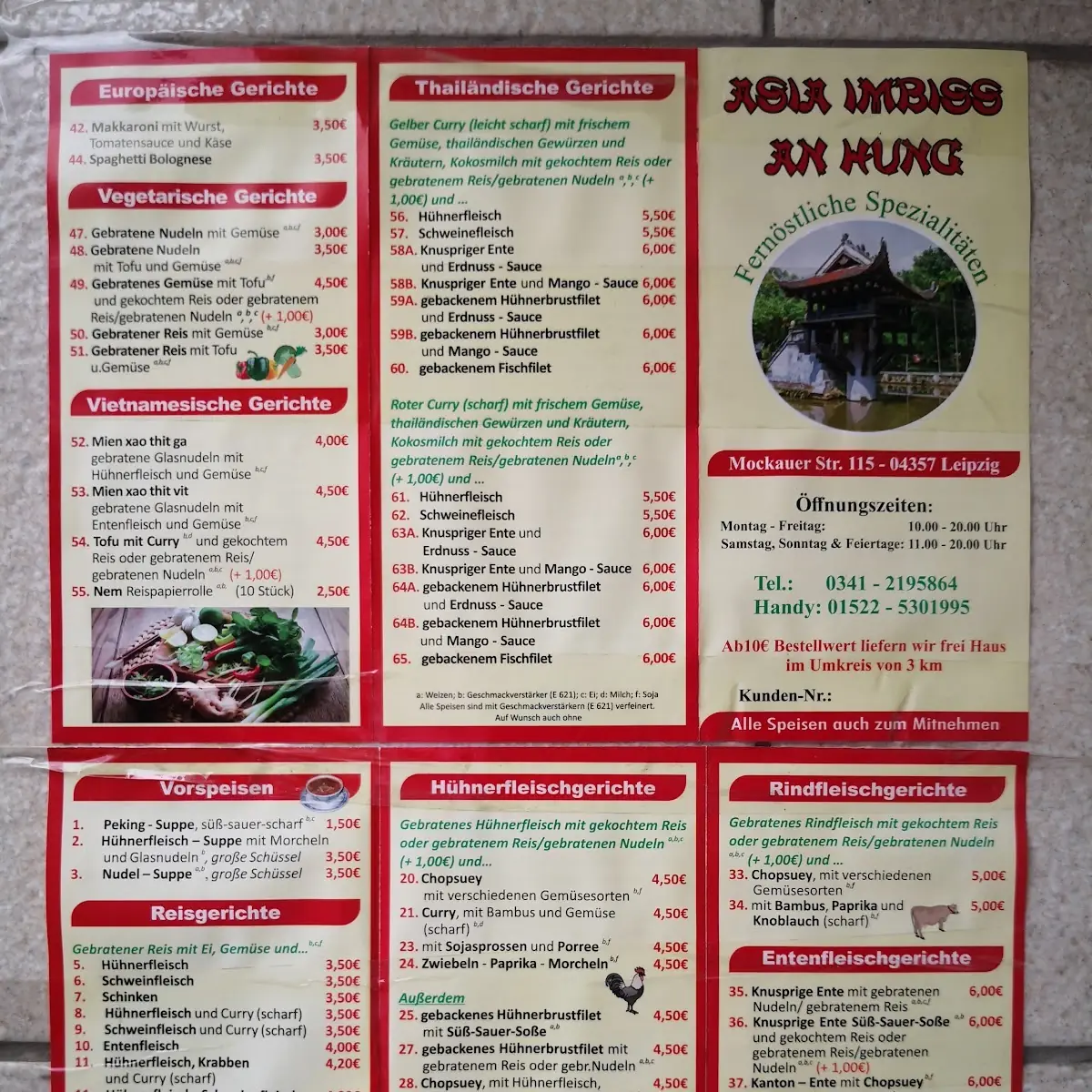 Speisekarte, Asia Imbiss An-Hung