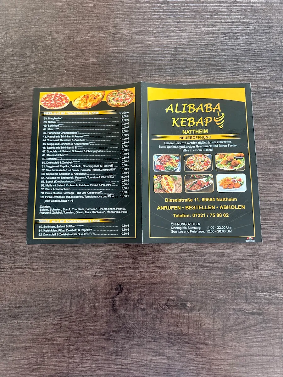 Speisekarte, Ali Baba Döner&Pizza Nattheim