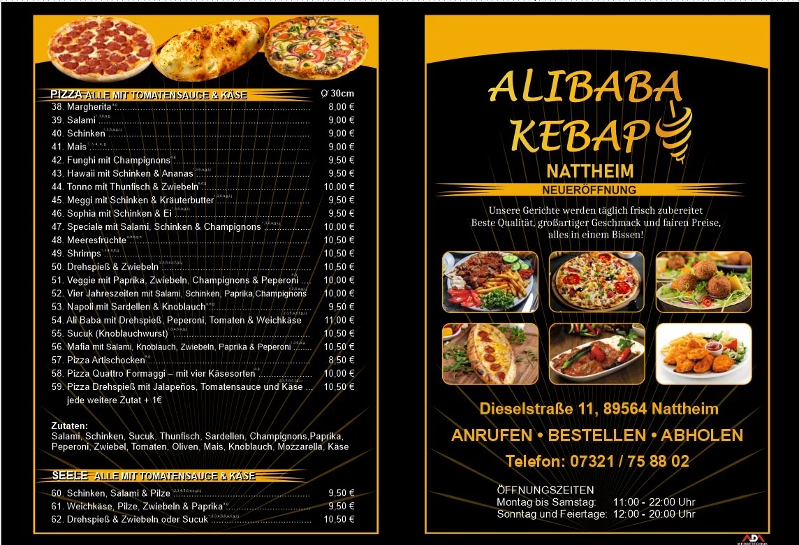 Speisekarte, Ali Baba Döner&Pizza Nattheim