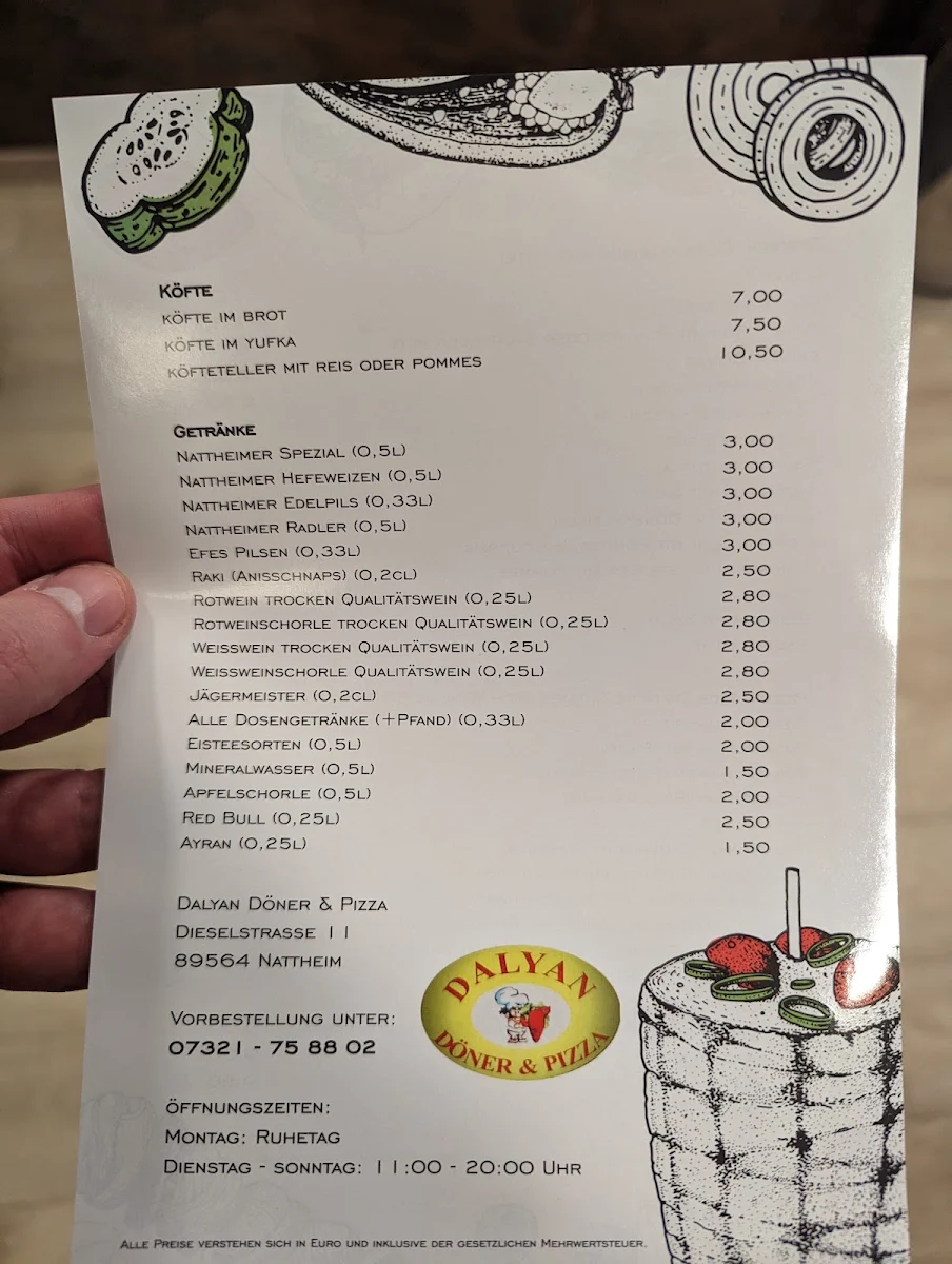 Speisekarte, Ali Baba Döner&Pizza Nattheim