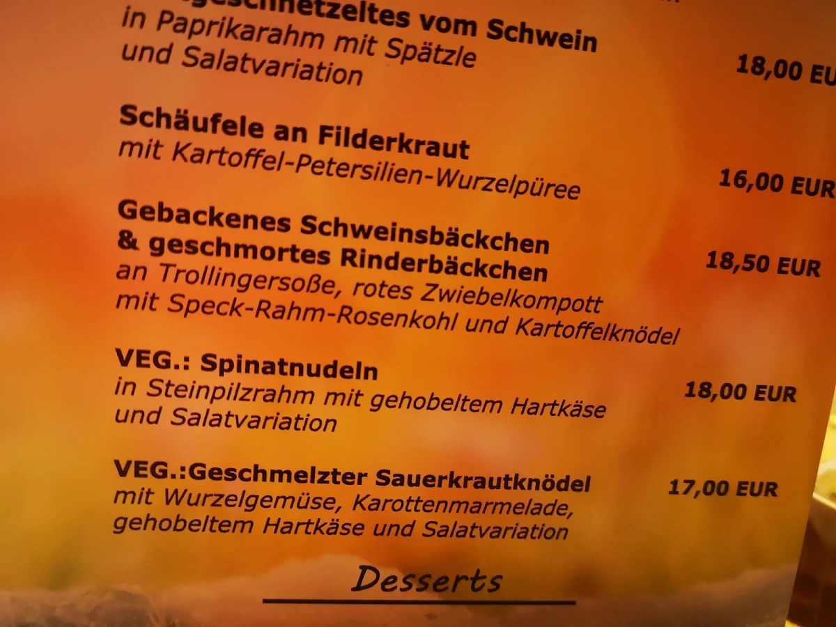 Speisekarte, Restaurant Am Stockbrunnen, Großbottwar