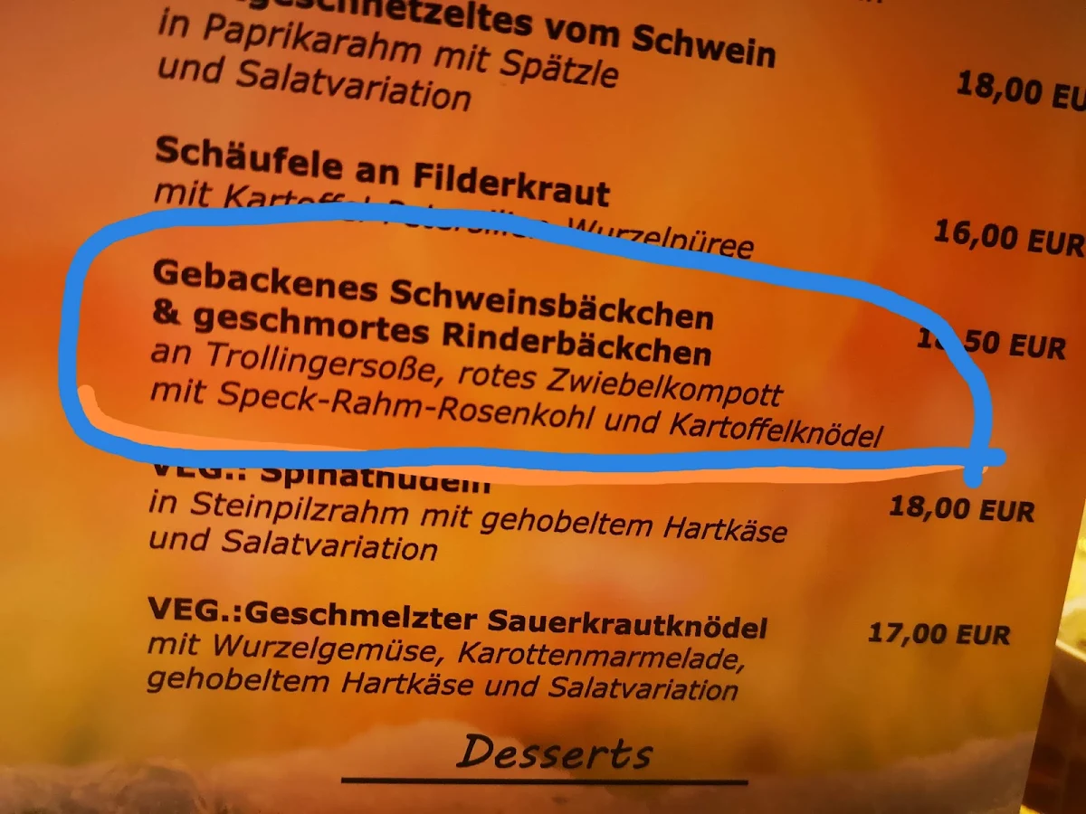 Speisekarte, Restaurant Am Stockbrunnen, Großbottwar