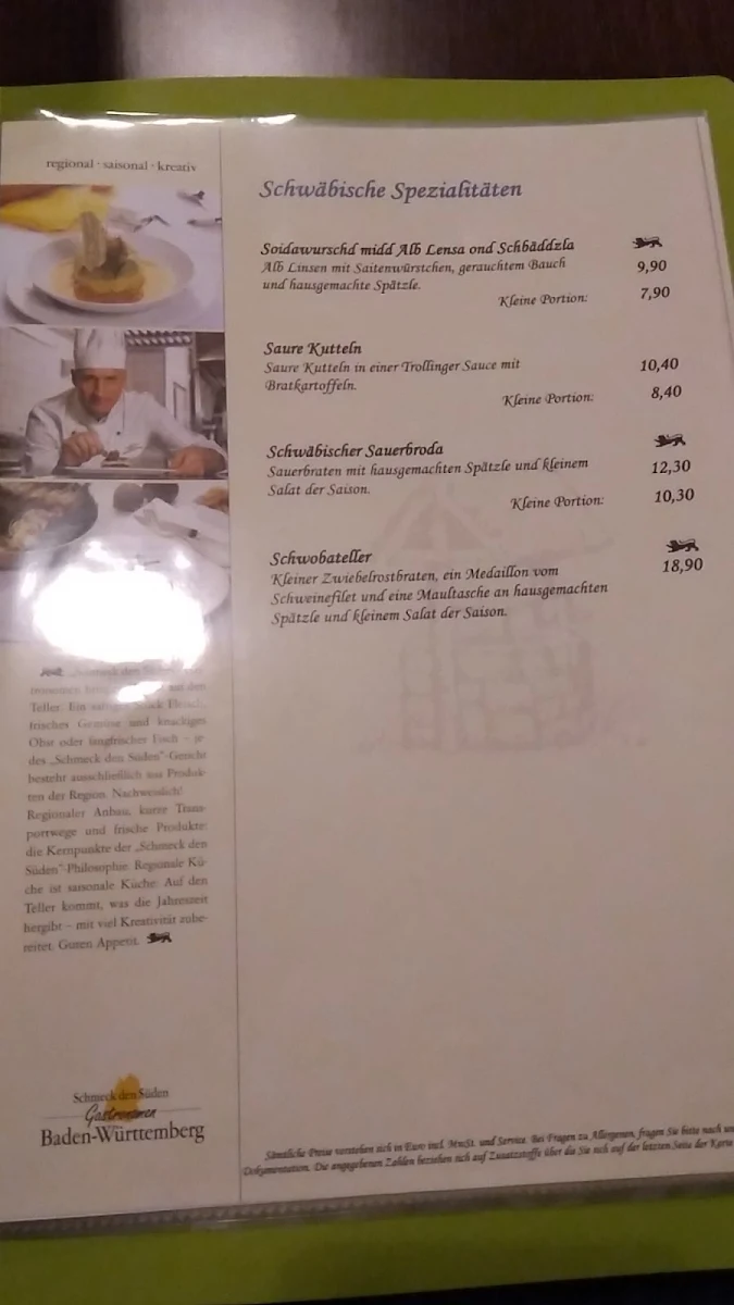 Speisekarte, Restaurant Am Stockbrunnen, Großbottwar