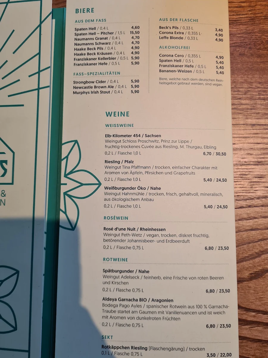 Speisekarte, Naumanns Gaststube