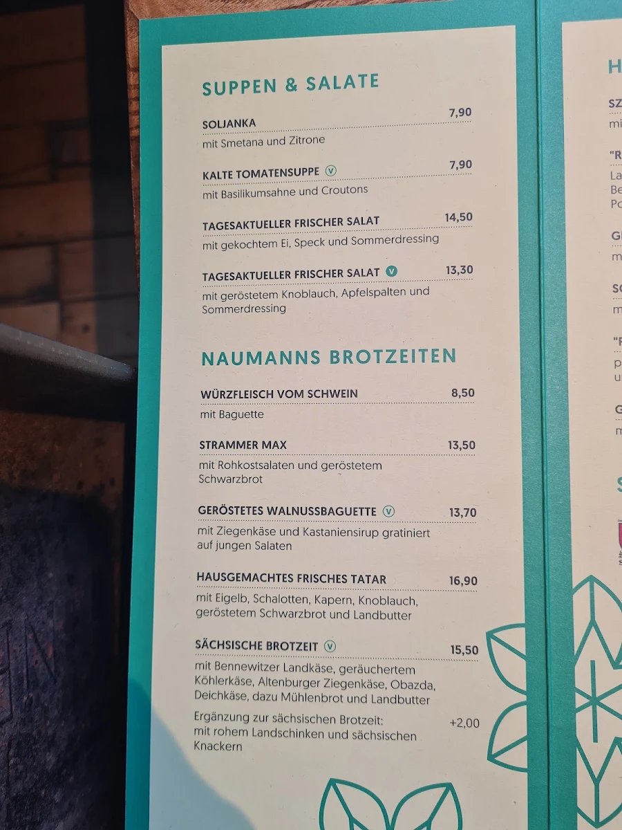 Speisekarte, Naumanns Gaststube