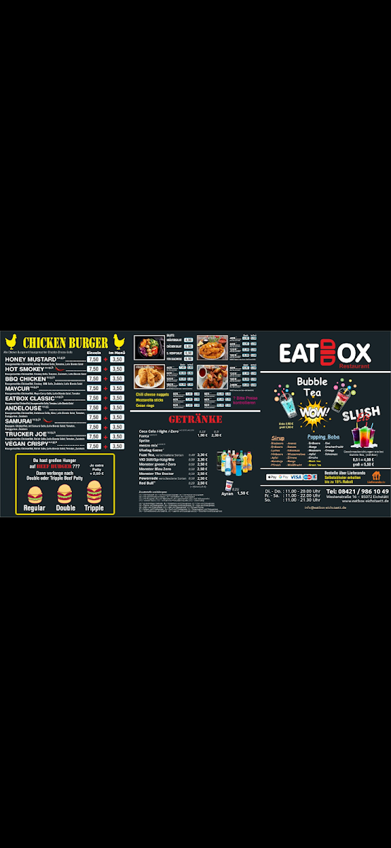 Speisekarte, EatBox Restaurant - Burger & Döner in Eichstätt