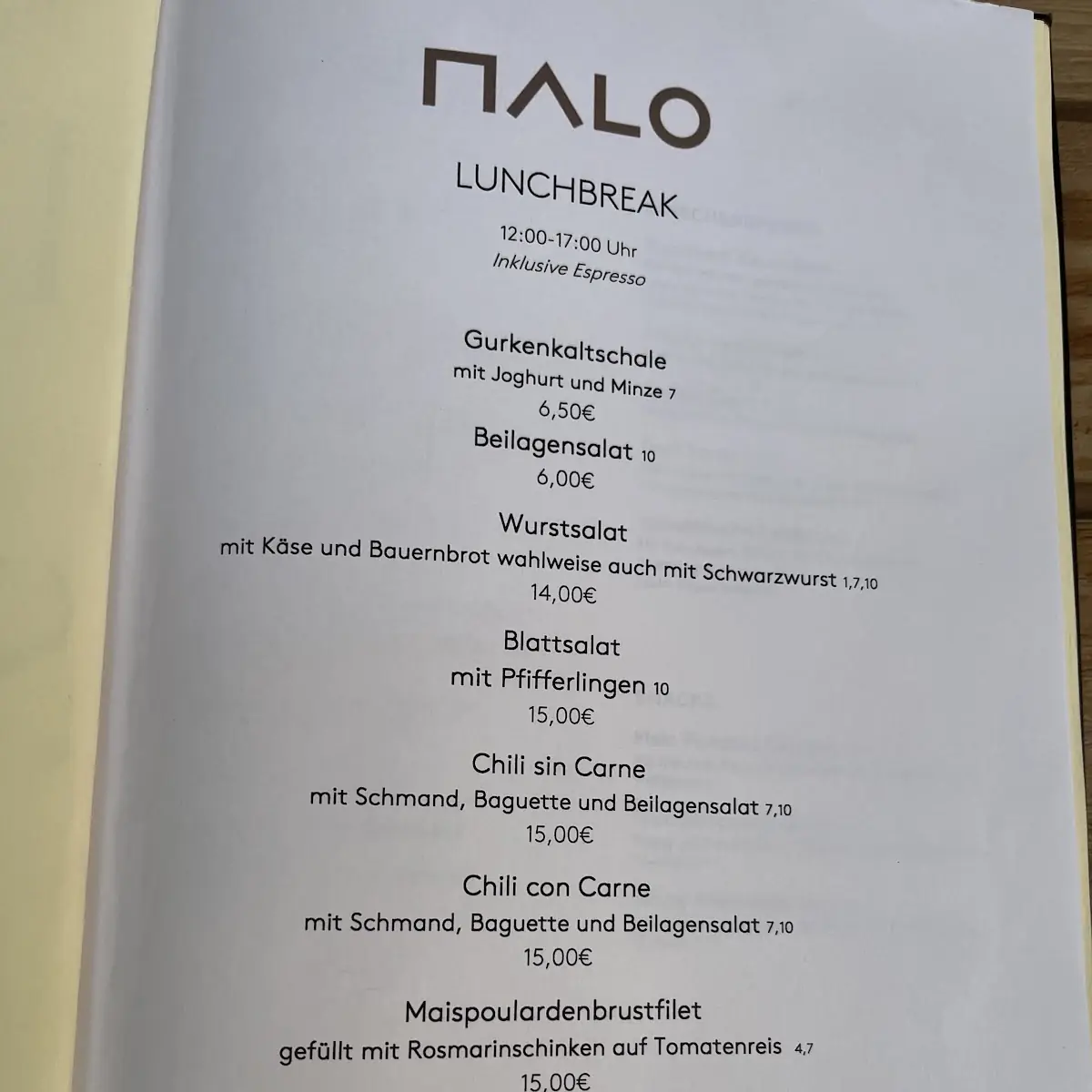 Speisekarte, MALO