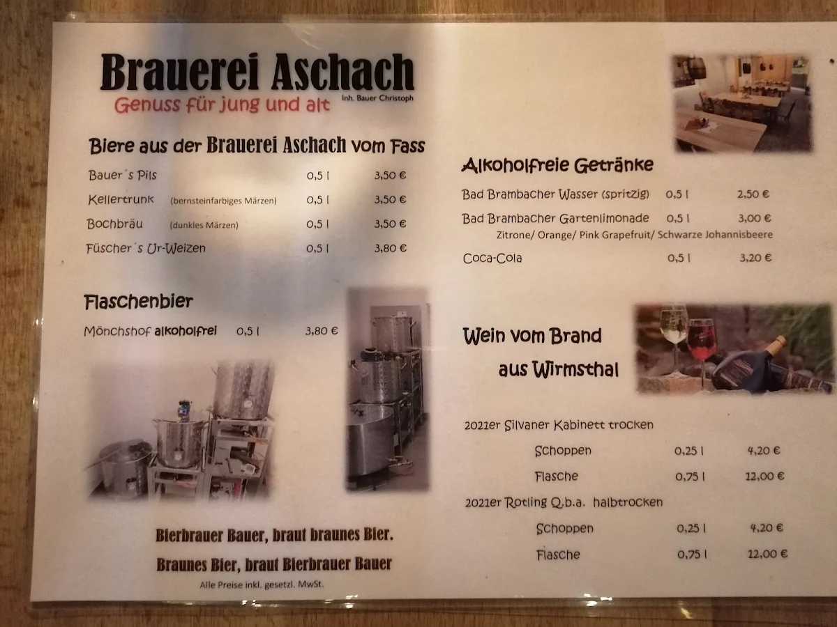 Speisekarte, Brauerei Aschach