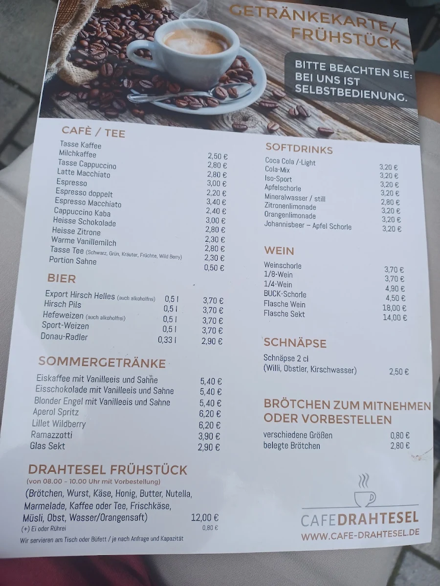 Speisekarte, Café Drahtesel