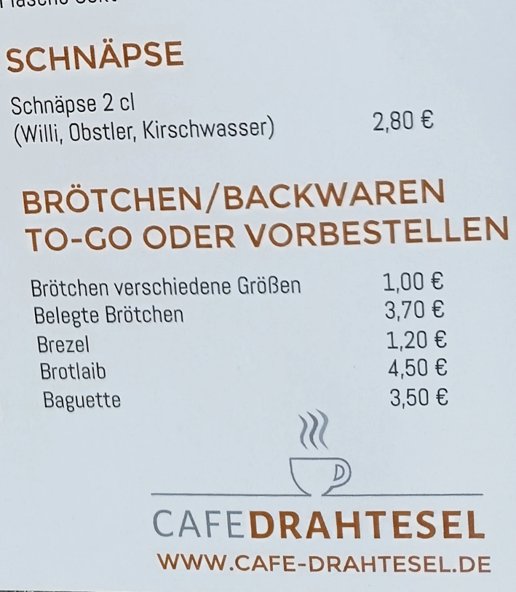 Speisekarte, Café Drahtesel
