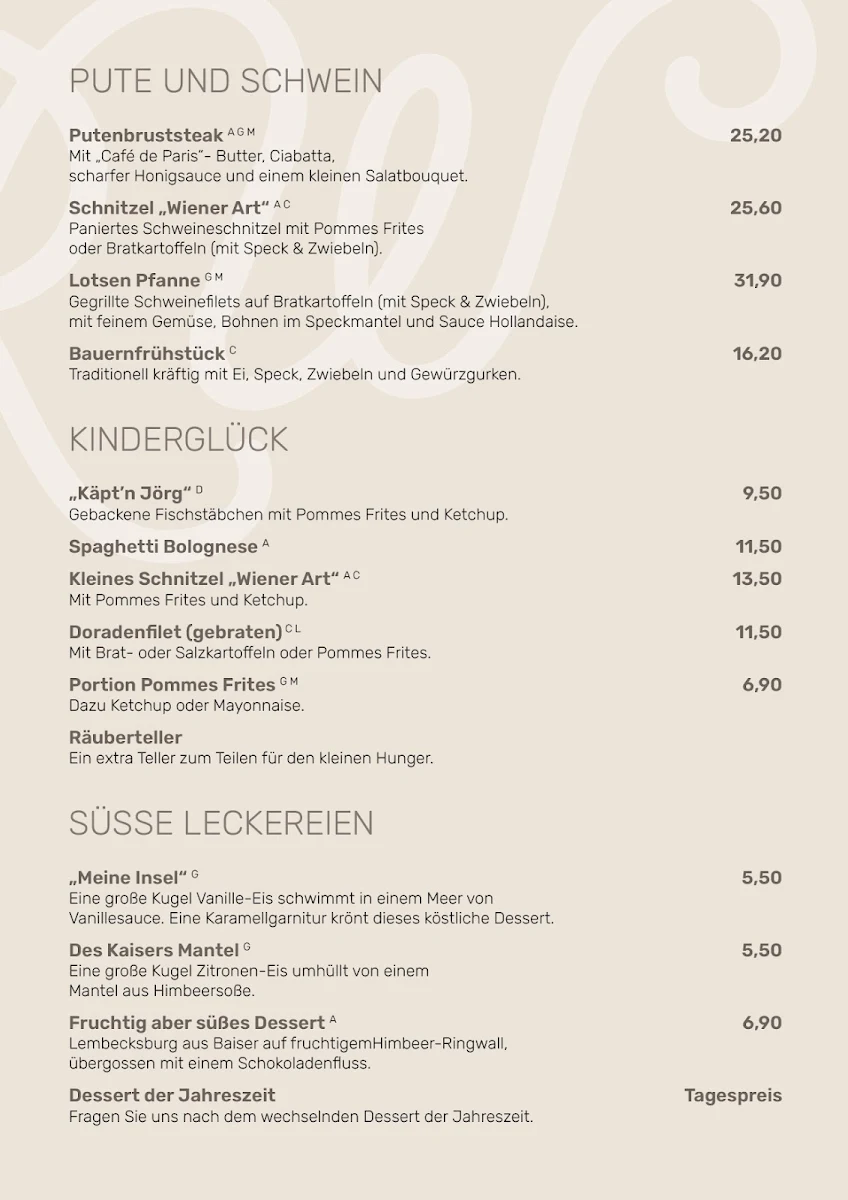 Speisekarte, Restaurant Wamser