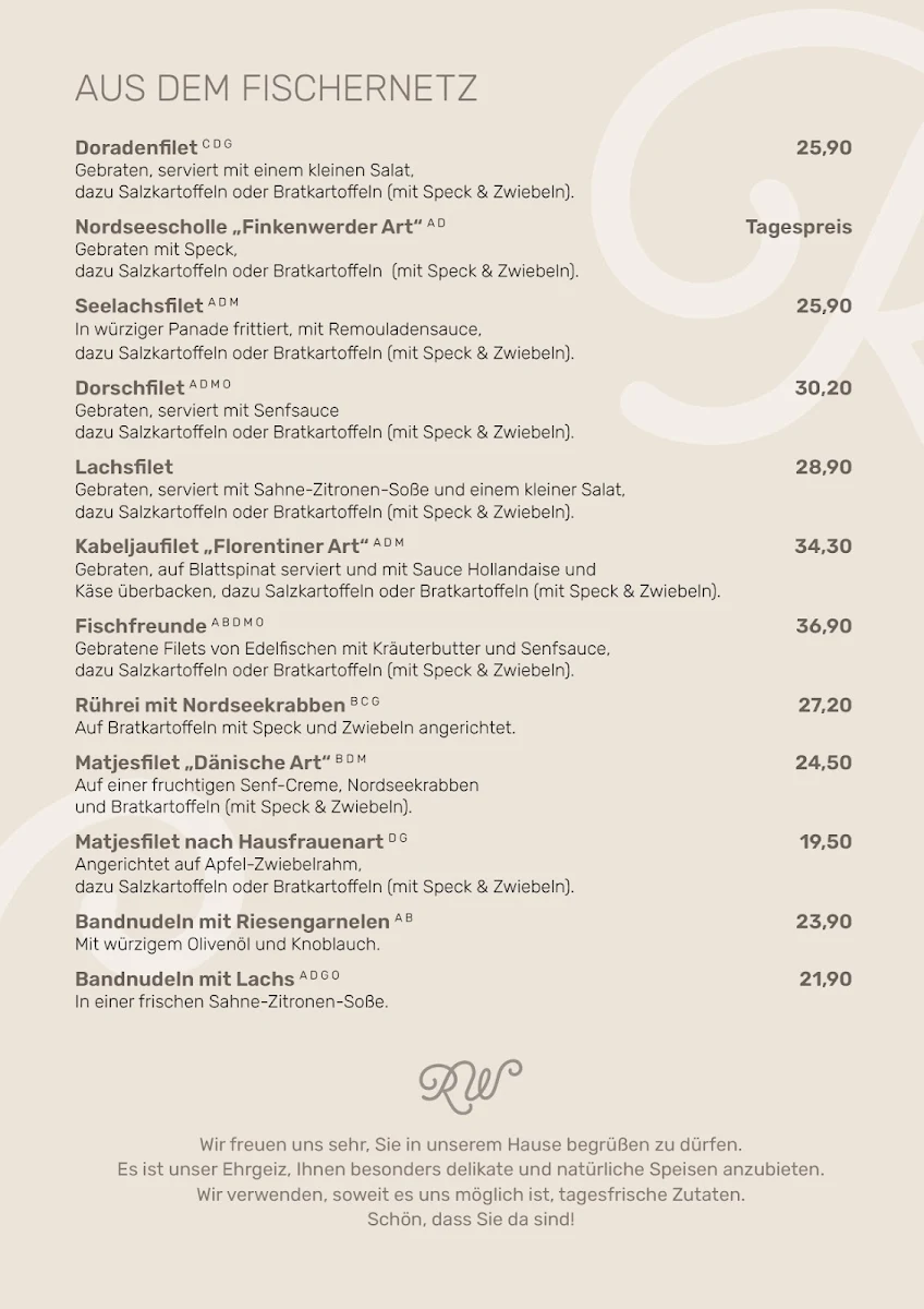 Speisekarte, Restaurant Wamser