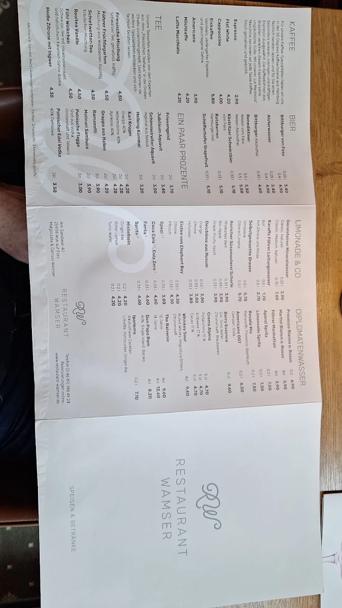 Speisekarte, Restaurant Wamser