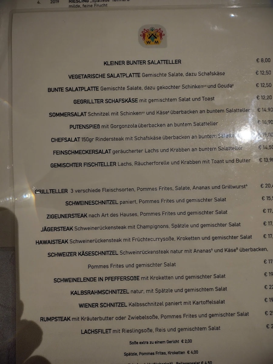 Speisekarte, Müllers Weinstube