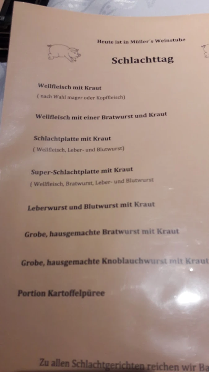 Speisekarte, Müllers Weinstube