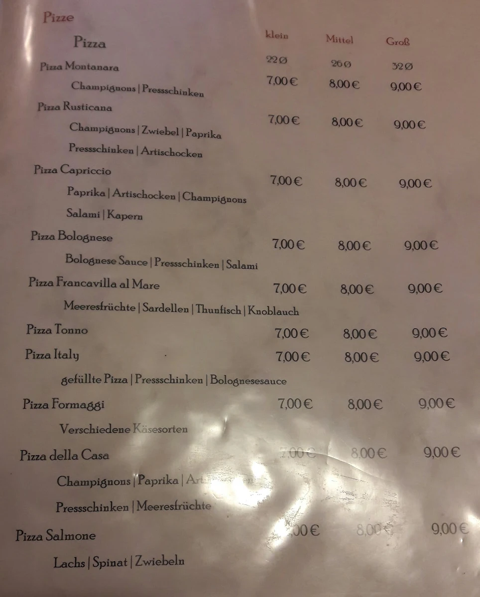 Speisekarte, Da Renato