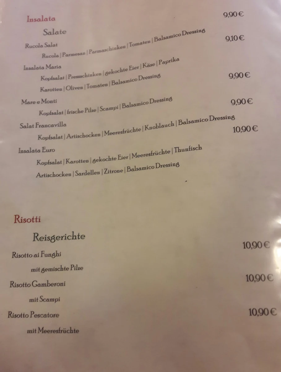Speisekarte, Da Renato