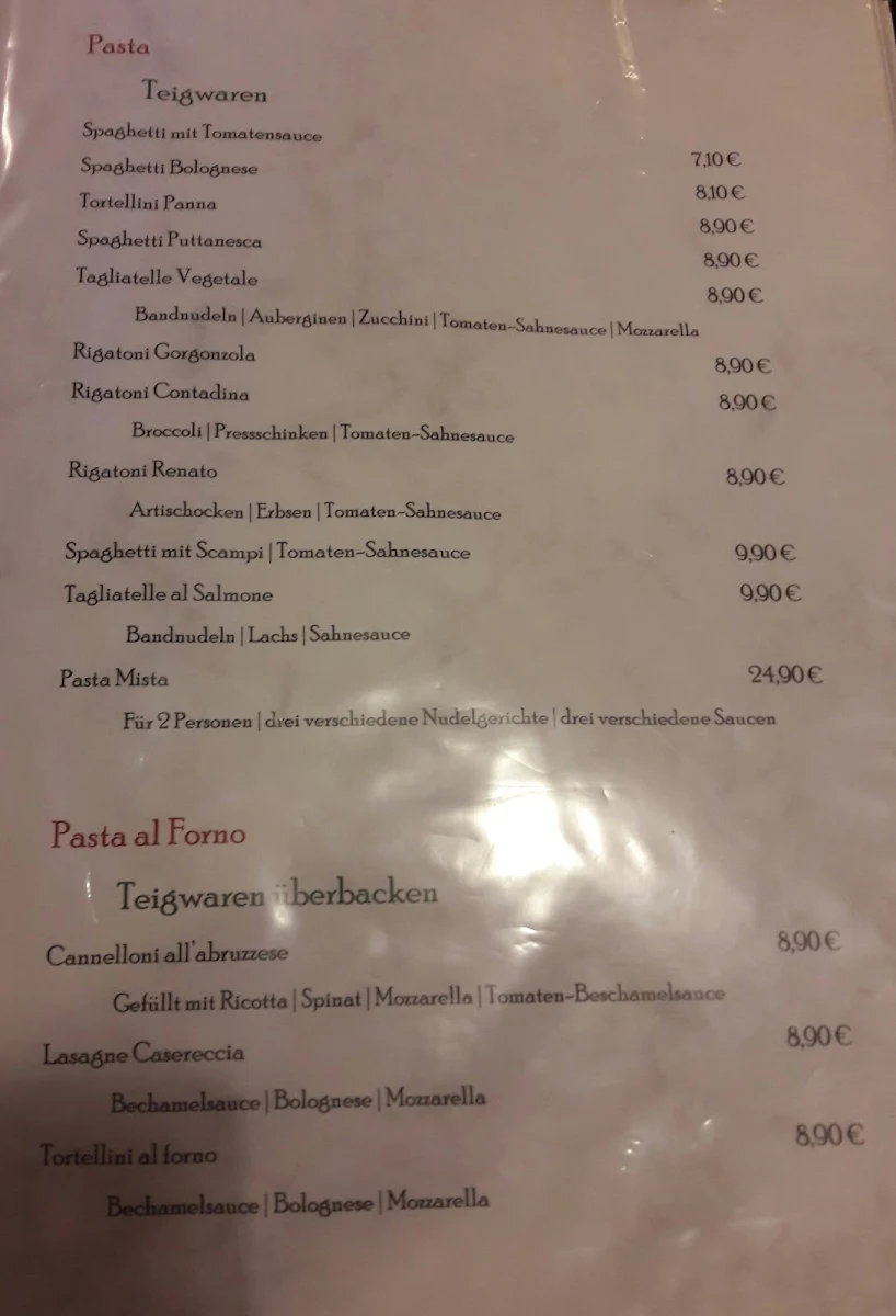 Speisekarte, Da Renato