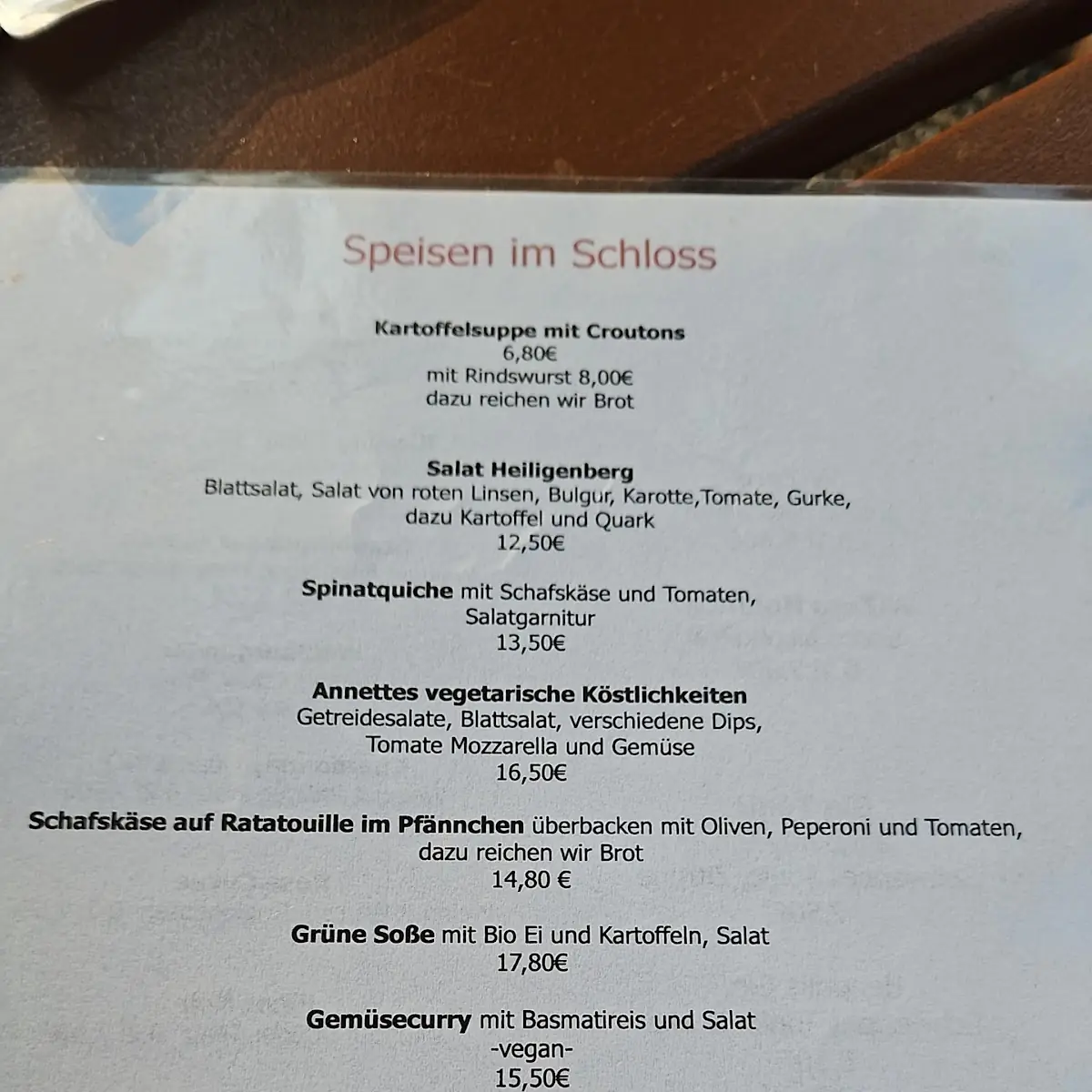 Speisekarte, Annettes Tochter Gastronomie im Schloss Heiligenberg