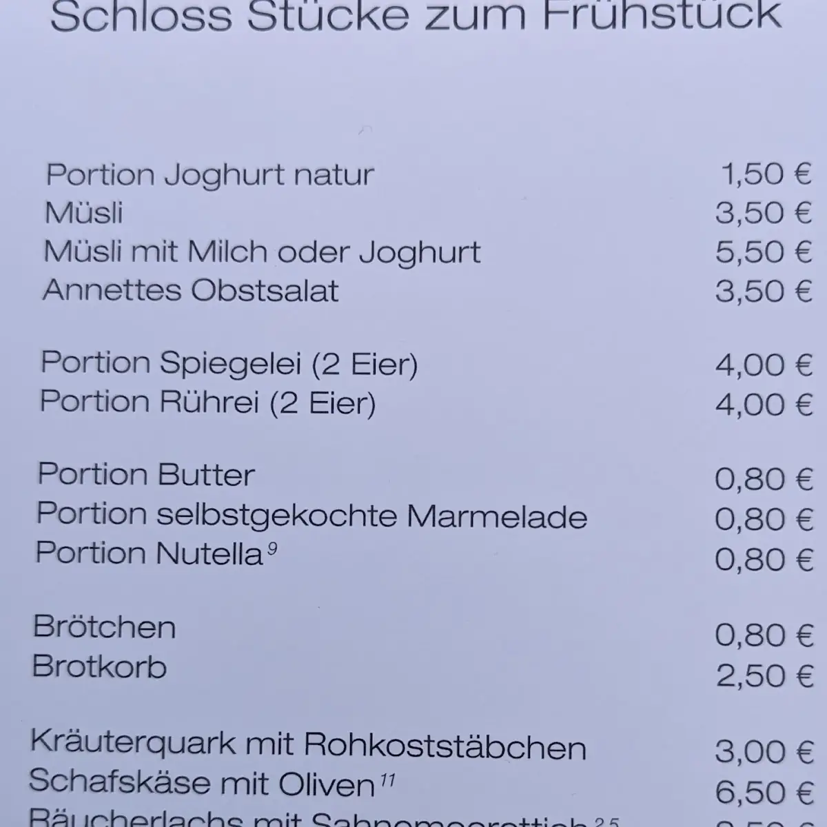 Speisekarte, Annettes Tochter Gastronomie im Schloss Heiligenberg