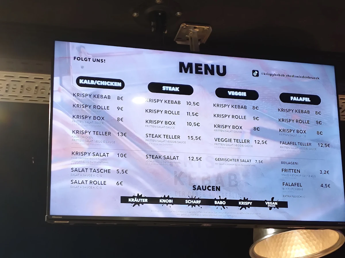 Speisekarte, Krispy Kebab Rheda-Wiedenbrück