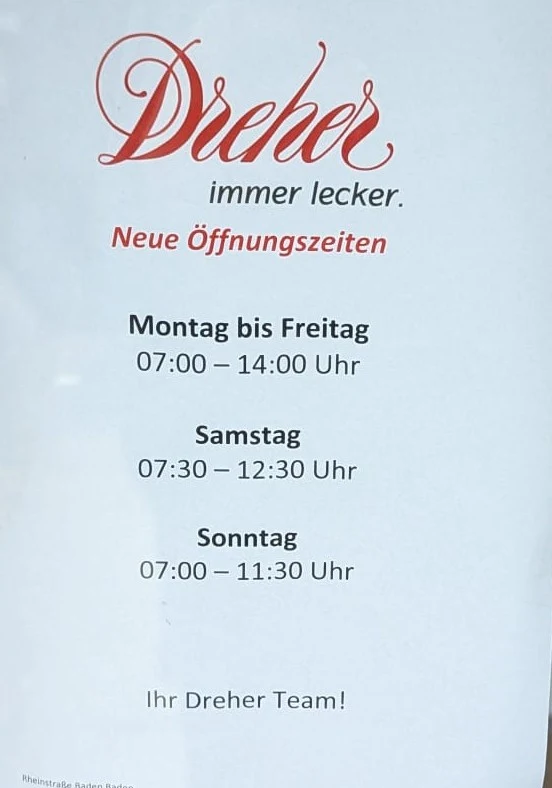Speisekarte, Bäckerei Dreher