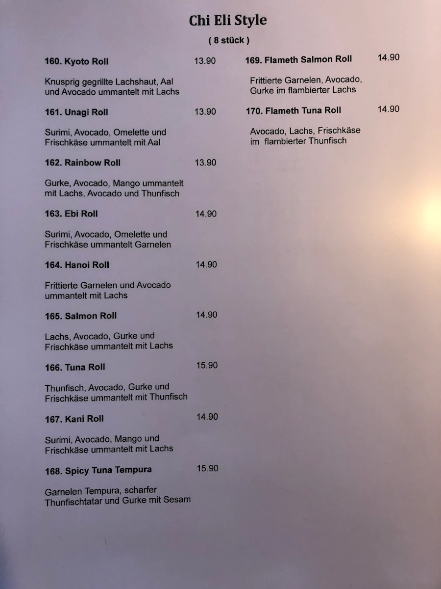 Speisekarte, Chi Eli Restaurant