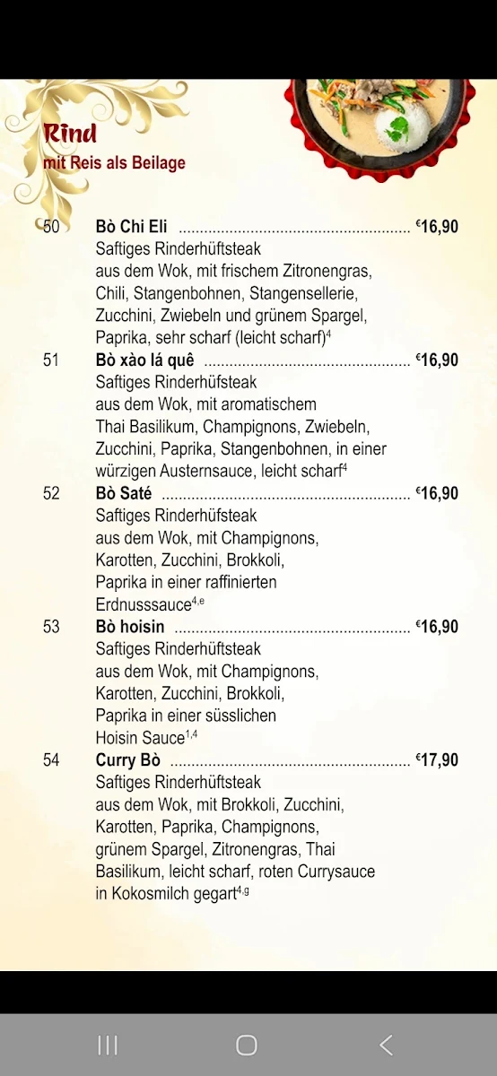 Speisekarte, Chi Eli Restaurant
