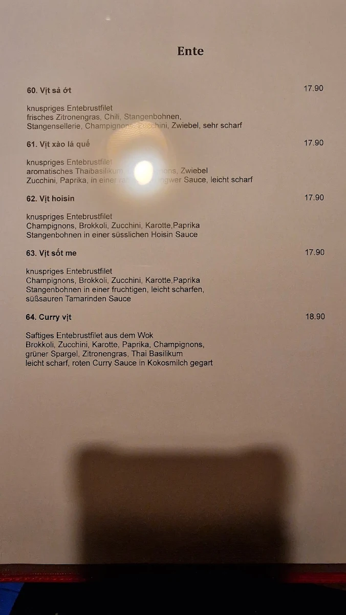 Speisekarte, Chi Eli Restaurant