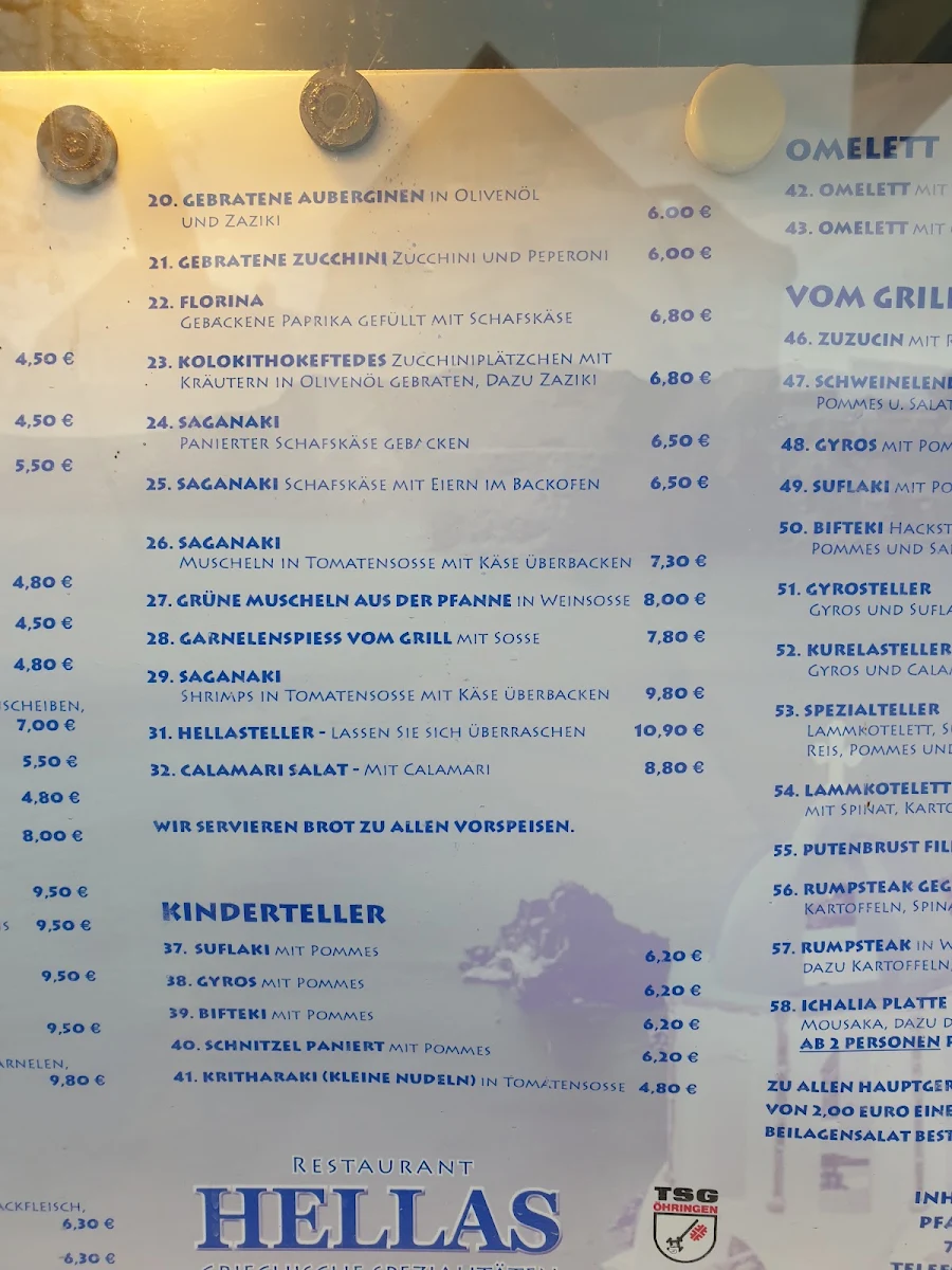 Speisekarte, Restaurant Hellas am Schillerplatz