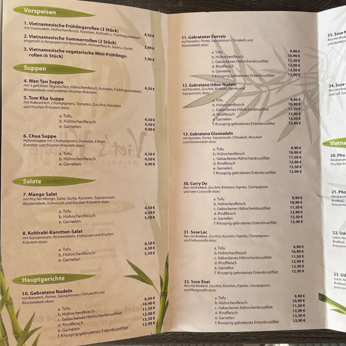 Speisekarte, Viet´s Village Asia Restaurant