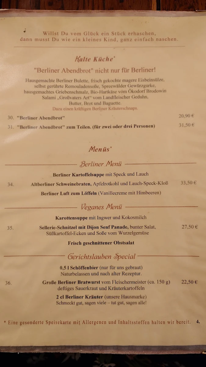 Speisekarte, Zur Gerichtslaube