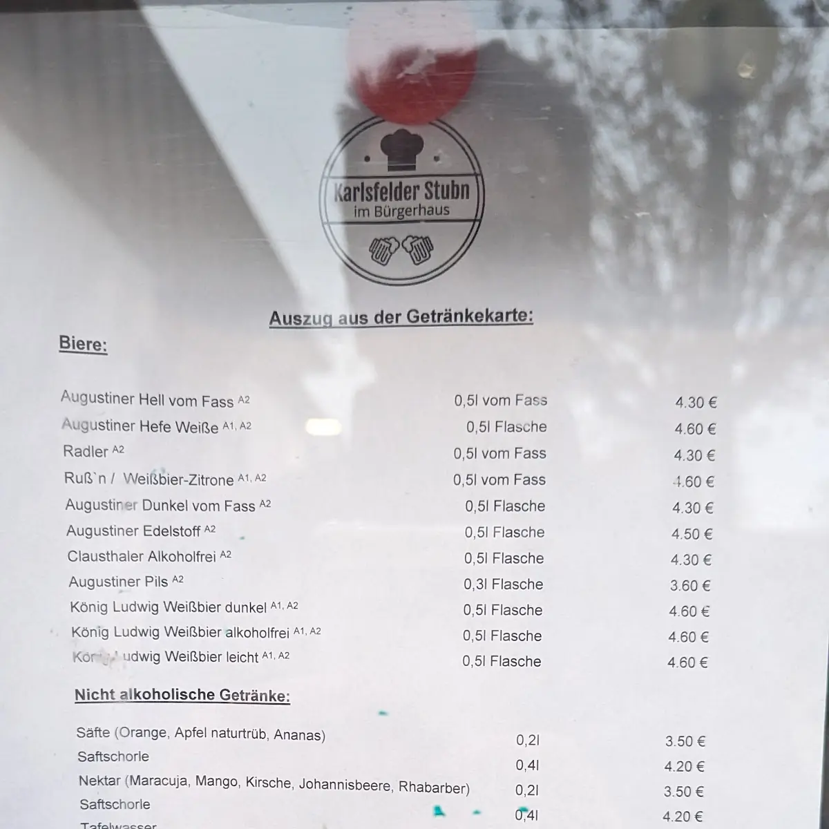 Speisekarte, Karlsfelder Stubn