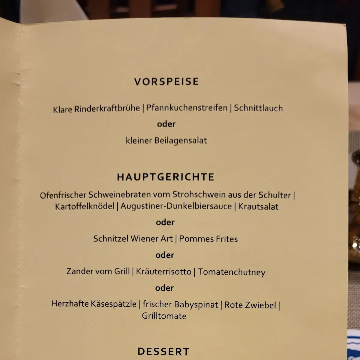 Speisekarte, Karlsfelder Stubn