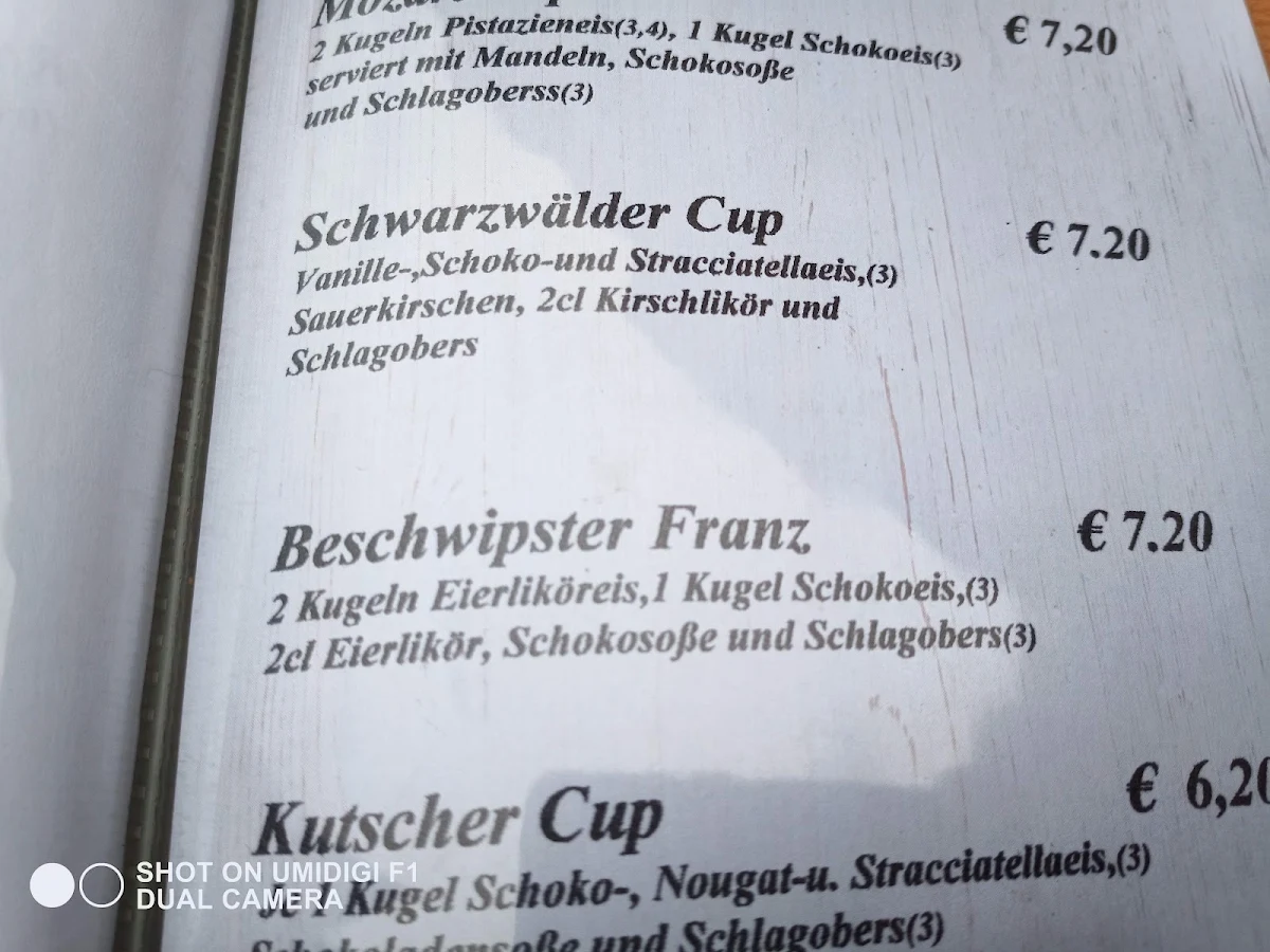Speisekarte, Alfredo Eiscafé