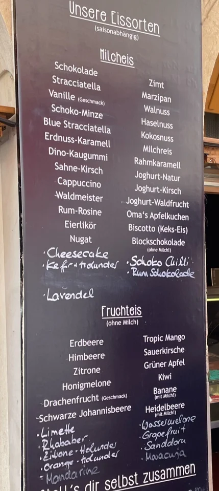 Speisekarte, Alfredo Eiscafé