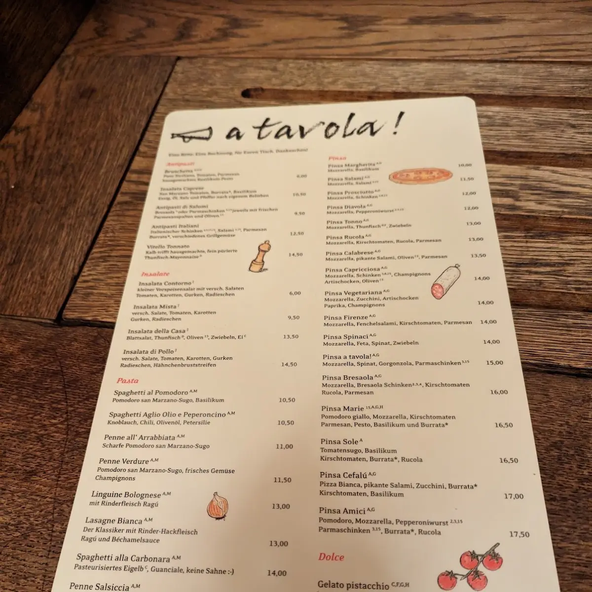 Speisekarte, a tavola!