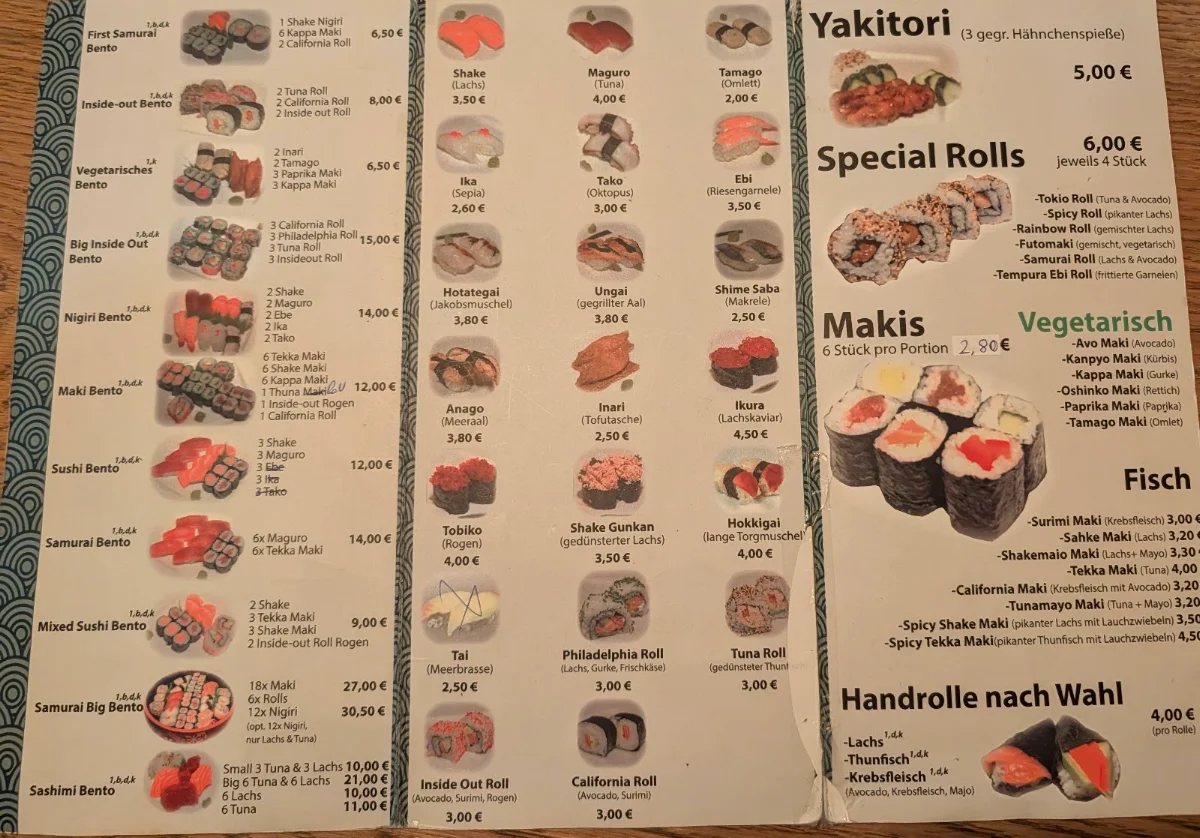 Speisekarte, Sushi-Samurai