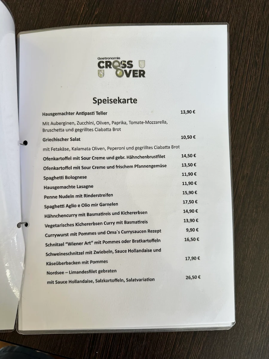 Speisekarte, Restaurant CrossOver