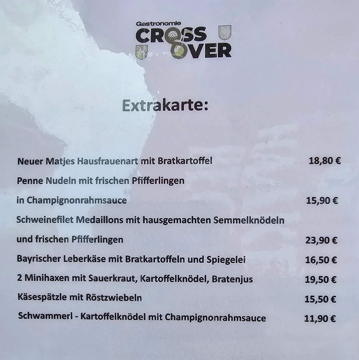 Speisekarte, Restaurant CrossOver