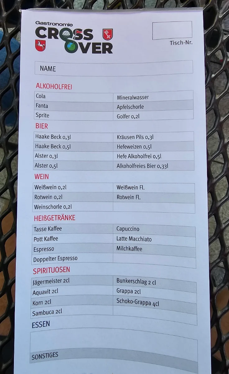 Speisekarte, Restaurant CrossOver